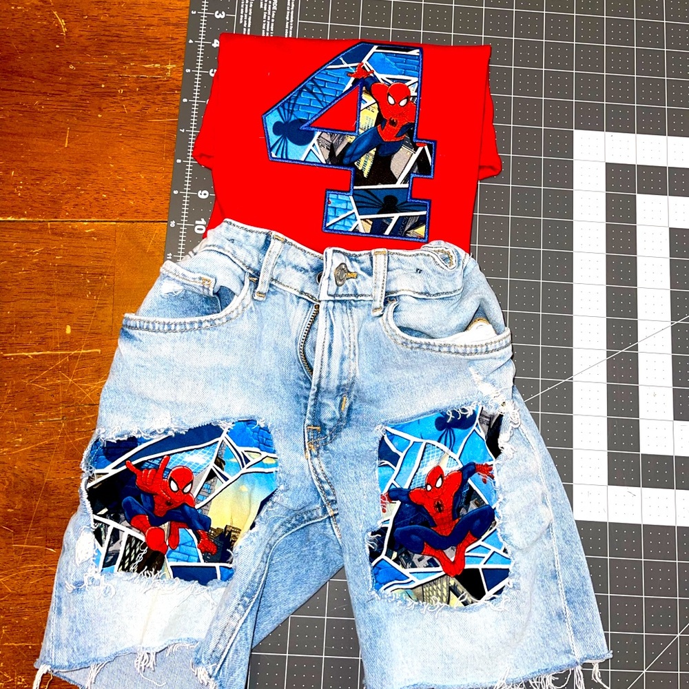 Boys distressed jeans Spider-Man outfit. Birthday